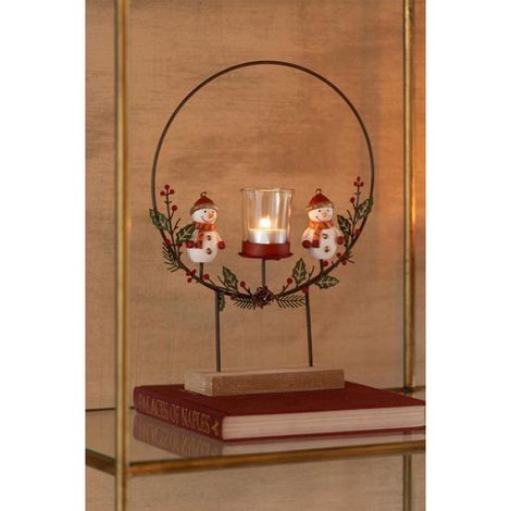 Photophore Cercle "Bonhommes de Neige" 28cm Multicolore (1/4)