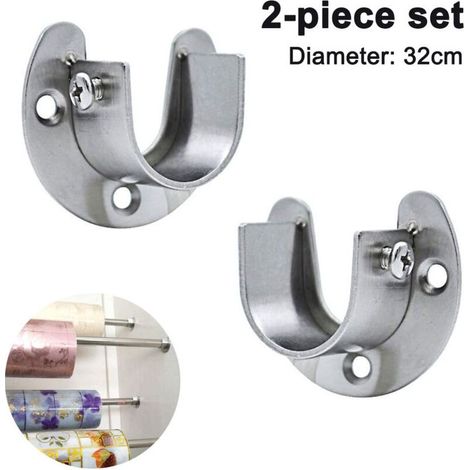 Lot de 2 supports tringle rideau acier inoxydable avec vis, pour tringle douche ou penderie (1/4)