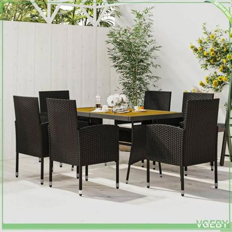 Ensemble à manger d'extérieur 7 pcs - FAFEICY - 3120100 - Résine tressée imperméable - Table acacia 130x70 cm - Noir (1/5)
