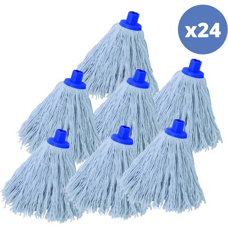 Juego de 24 flecos de fregona de recambio en algodón superior 220gr Punta hexagonal blanca MSV