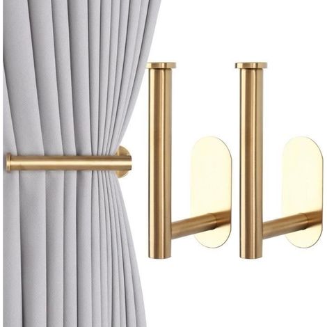 (Doré)2Pcs Embrasses de Rideaux Adhésives Attaches - AQSACOKIYA - Rideaux sans Perçage Crochets Adhésifs Embrasse pour Rideaux - Doré