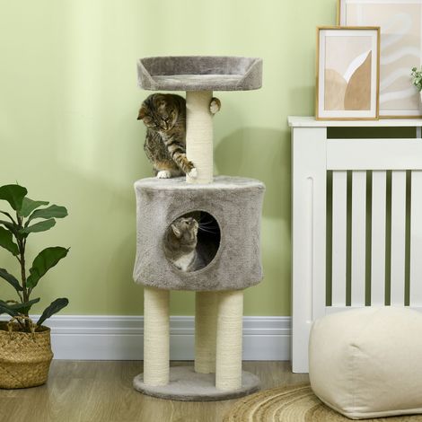 Arbre à chat griffoirs grattoirs sisal naturel arbre à grimper niche plate-forme en peluche hauteur 103 cm gris