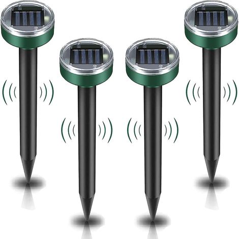 Set mit 4 solarbetriebenen Ultraschall-Maulwurfvertreibern – IP65 wasserdicht – zur Bekämpfung und Abwehr von Gartenmaulwürfen (1/5)