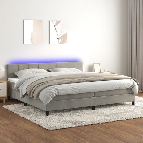 Sommier tapissier matelas et LED - Sommier pour Adulte et Enfant - Gris clair 200x200 cm Velours BV695858 - BonneVie (1/5)