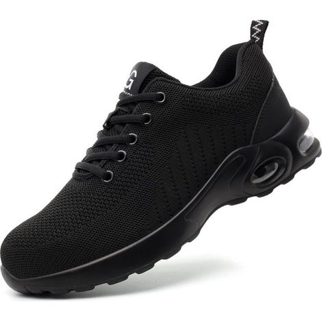 Chaussures de sécurité unisexes à coussin d'air, baskets légères, antidérapantes, respirantes, à lacets, embout en acier, noires, pointure 43 (1/5)