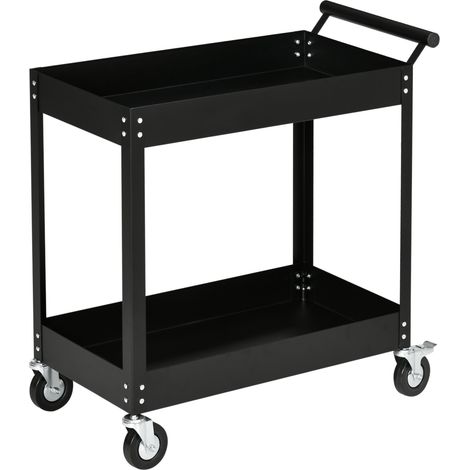 CHICFURN Carro de taller de 2 niveles 84,5 x 38 x 84 cm de acero negro con asa lateral (1/5)