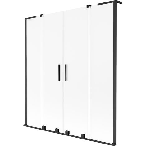 Mexen Velar L Duo Badewannenaufsatz 2-flügelig verschiebbar 150 x 150 cm, Mattglas, schwarz - 896-150-003-32-70 (1/2)