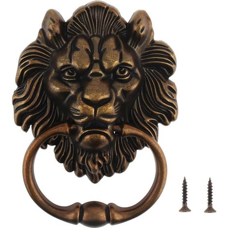 Türklopfer in Löwenform aus Zinklegierung, Türgriff, 156 x 117 mm, antiker Löwenkopfgriff, löwenkopfförmiger Türklopfer mit 2 Schrauben (Antikbronze)