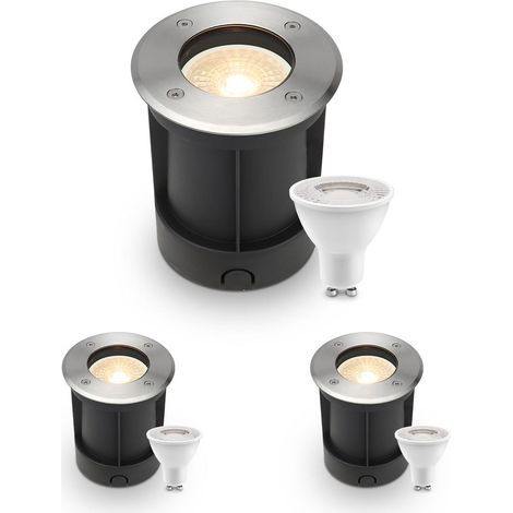 LED Bodeneinbaustrahler rund Edelstahl 230V IP67 - Leuchtmittel: GU10 4W 2700K - Anzahl: 3x (1/5)