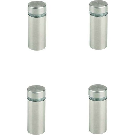 4x Support de vitre imitation inox avec joint en plastique Porte Verre Miroir Etagère Décoration Attache, Ø12 x 32mm