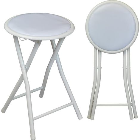 Tabouret pliant rond et compact à structure en acier et siège rembourré, lot de 4, blanc (1/5)