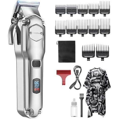 Tondeuse cheveux hommes, tondeuse à pro sans Fil, IPX7 Étanche, Recharge USB, Coupe Barbe & Cheveux Homme avec indicateur LED Argent - (1/5)