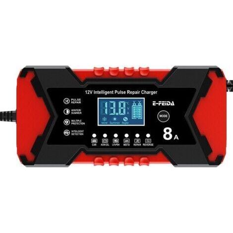 rougeChargeur 12V 8A pour batteries de voiture, batteries de moto et batteries au plomb-acide (1/4)