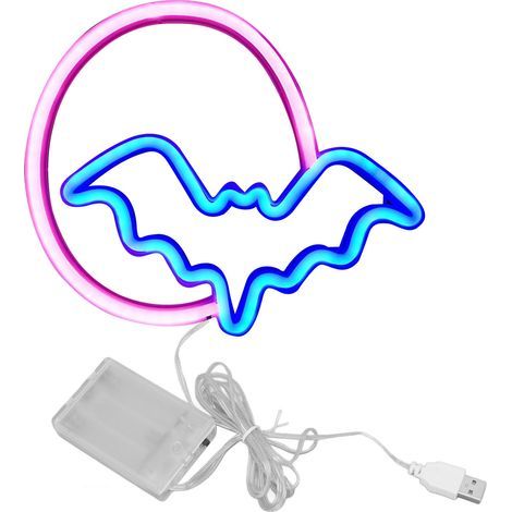 Moon and bat neon signs, USB battery-powered LED lights for bedroom wall, bar, Halloween party decoration (1/5)
