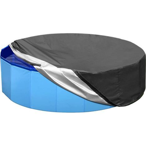 48-Zoll-Poolabdeckung für Hunde, tragbare runde, zusammenklappbare Badewannen- und Kinderpoolabdeckung aus Oxford-Gewebe mit Kordelzug, wasserdicht und staubdicht (Schwarz) - nur Abdeckung (1/5)
