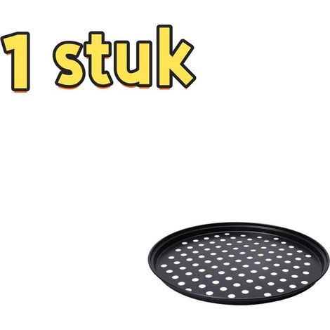 Plaque à pizza perforée 24 cm en métal noir, moule de cuisson pour four, idéale pour préparer et cuire les pizzas à la maison (1/5)