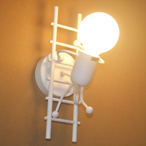 Applique Murale Robot, Applique Murale Créative Lampe, E27 Convient pour Chevet Chambre, Applique Murale Chambre d'Enfants Style Escalier (Blanc) (1/4)