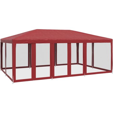 Tente de fête avec 10 parois latérales maille rouge 6x4 m PEHD (1/5)