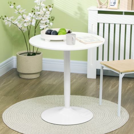 Mesa de comedor redonda Ø70 cm para 2 personas, altura 75 cm, MDF y acero blanco HAVRYA (1/5)