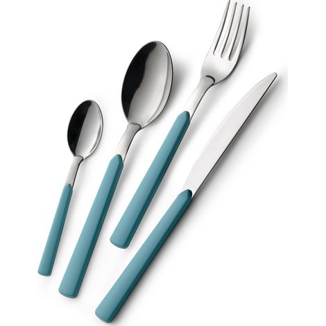 GLOUPIE Set 24 Posate Loft Celeste Per 6 Persone in Acciaio Inox e Manico In ABS Made In Italy Lavabili In Lavastoviglie (1/5)