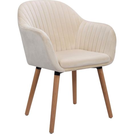 WOLTU 1x Kitchen dining chairs Living Room Corner chairs with Velvet Solid Wood Cream (1/5)