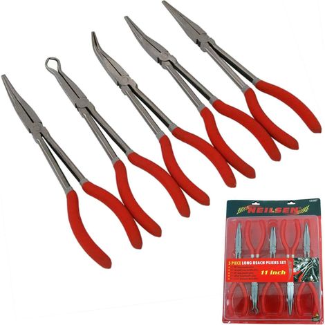 Neilsen 5pc Extra Long Reach Bent Straight Pliers Plier Soft Grip Handle Set 11" (1/2)