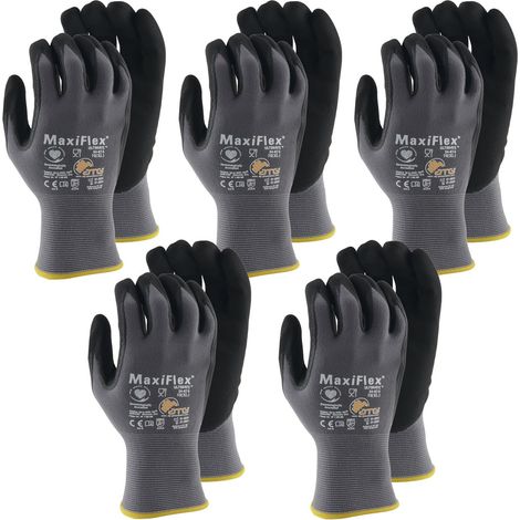 ATG MaxiFlex Handschuhe Ultimate Schutzhandschuhe, Montagehandschuhe Arbeitshandschuhe, atmungsaktiv, Nitril-Mikroschaum, grau/schwarz, Größe 10 - 5 Paar