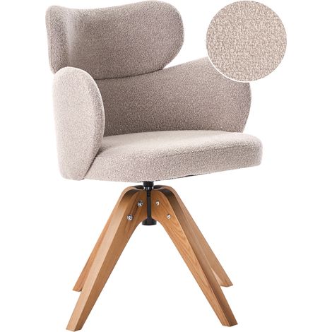 Silla de comedor giratoria con respaldo curvado y tapicería de bouclé beige Marcy (1/5)