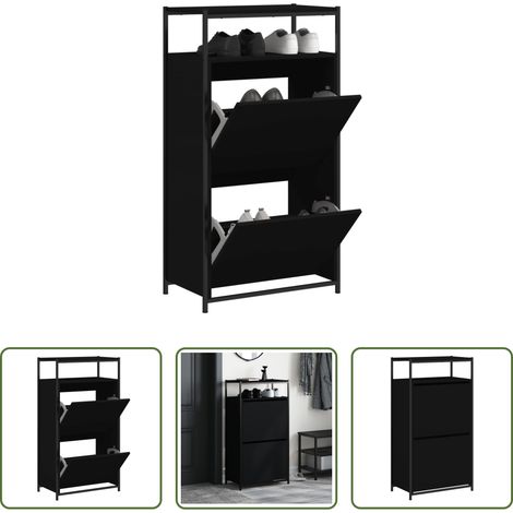 Schuhschrank Schwarz - Schuhschrank Schwarz 60x34x112 cm Holzwerkstoff (1/5)