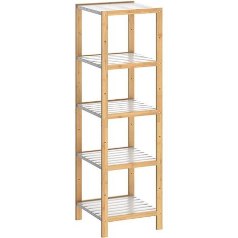 Étagère salle de bain avec 5 niveaux tablettes blanches Bambou 140 cm de haut (1/5)