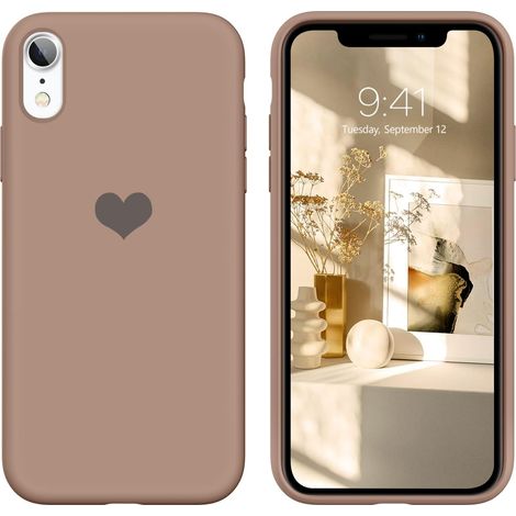 CUSTODIA PER APPLE IPHONE XR 6.06 IN SILICONE CON RETRO MARRONE SOLIDO E CUORE (1/5)