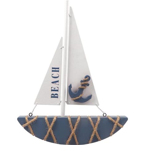 Statues et autres décorations - Maquettes de voiliers - Ornements de voiliers en bois - Décorations de bureau/chambre - Décorations d'intérieur sur le thème nautique - 21 x 3 x 28 cm, bleu et blanc -  (1/5)