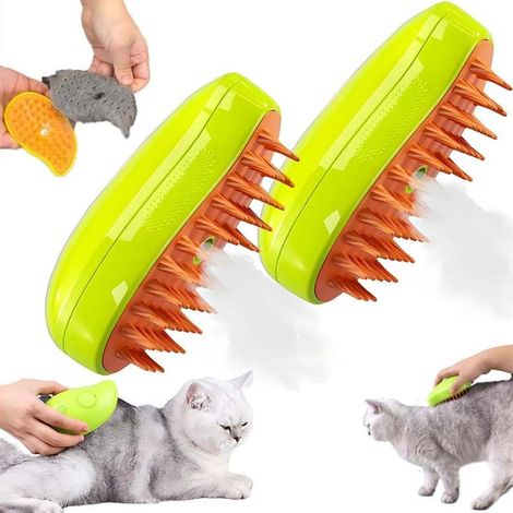 Pettine a vapore per animali domestici in 2 pezzi, autopulente e massaggiante, adatto a cani e gatti a pelo lungo e corto (verde).