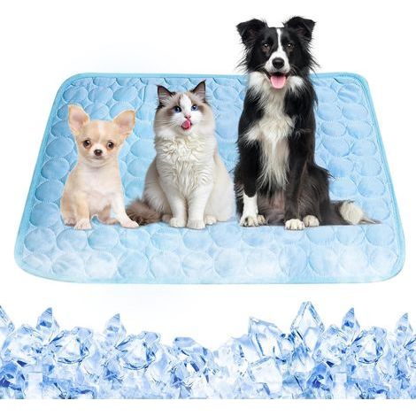 Kühlmatte für Hunde und Katzen – Selbstkühlende Sommermatte aus Eisseide für kleine und große Haustiere – 70 x 55 cm – Blau (1/5)