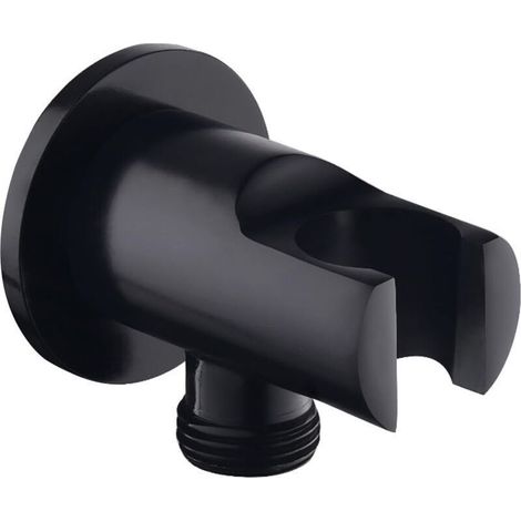 Support de douchette, coude de raccordement mural avec support de douche, support de pomme de douche rond, coude de douche universel avec support de douche/raccord de douchette (noir)