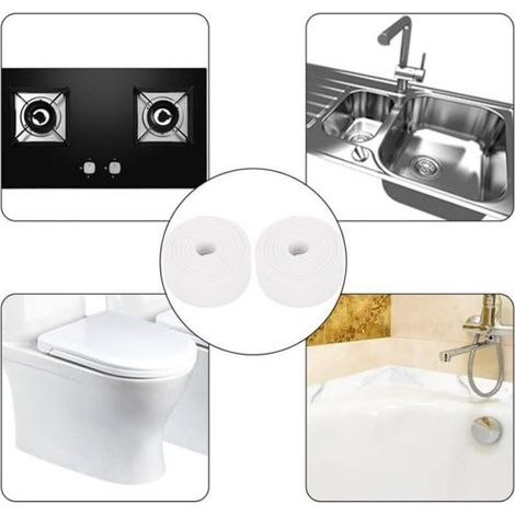 Plinthes souples autocollantes en PVC - - Lot de 2 rouleaux - 38 mm x 3,2 m - Blanc - Pour cuisine et salle de bain (1/4)