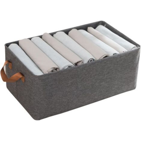 Panier de rangement pliable en plastique cationique avec poignée, gris, pour vêtements, idéal pour la chambre et le placard.