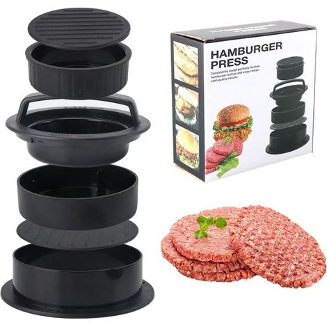 Presse à hamburger 3 en 1, kit de garniture antiadhésive pour hamburgers, presse à hamburger pour galettes de hamburger auto-garnies, mini-hamburgers et galettes de hamburger classiques