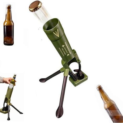 Abrebotellas táctico tipo mortero con lanzador de tapas, Apto para Corona de 330 ml, Día del Padre y bar, Mundial Fútbol, Patrón verde militar (1/5)
