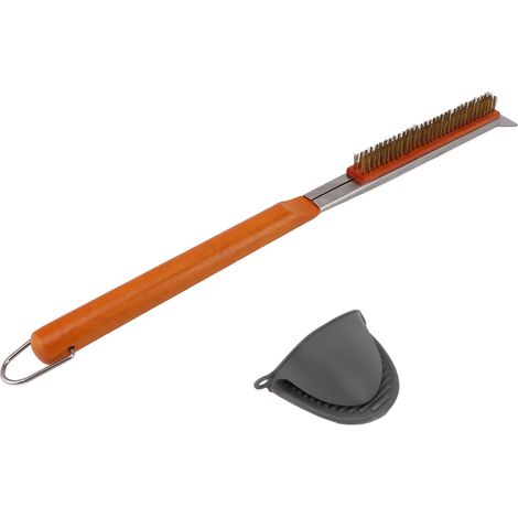 Brosse à Pierre à Pizza en Laiton, Manche en Bois Détachable, Nettoyage Facile pour Four et BBQ (1/5)