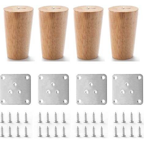 4x Möbelbeine 8cm Massivholz mit Montageplatte und Schrauben für Sofa, Fernseher, Bett, Esstisch (1/3)