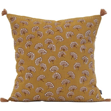 Coussin décoratif imprimé motif floral Jaune 45x45 cm (1/3)