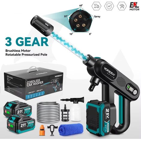 Nettoyeur Haute Pression Sans Fil 220Bar 3 Vitesses Compatible Makita 21V avec 2 Batteries (1/5)