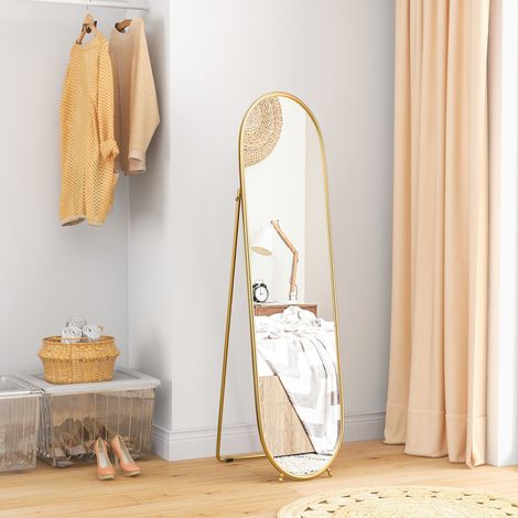OKMYHOME Miroir pleine longueur ovale 160 x 40 cm avec support, cadre métallique doré (1/5)