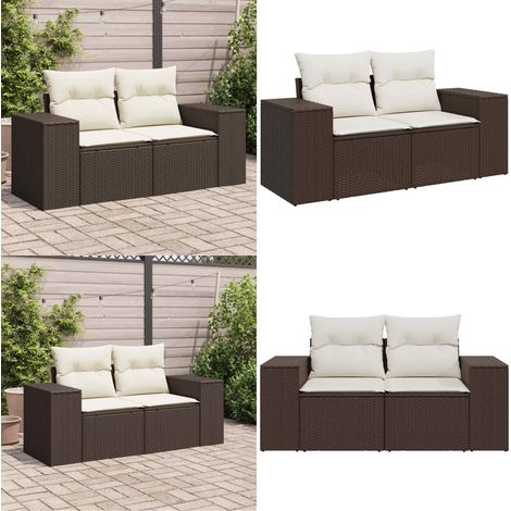 vidaXL Gartensofa mit Kissen 2-Sitzer Braun Poly Rattan (1/5)