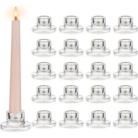 Bougeoirs en verre pour bougies coniques : lot de 20 petits bougeoirs en verre transparent pour bougies coniques, idéaux pour la décoration de table de Noël, les mariages et les anniv (1/5)