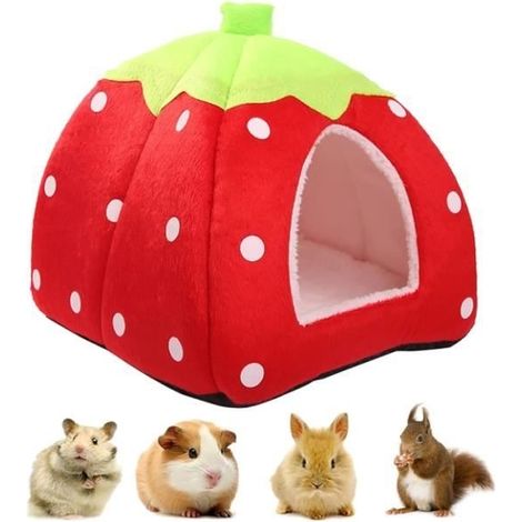 Petite Maison d'hiver pour Animaux de Compagnie,lit de nid Chaud aux Fraises Multifonctions,Sac Couchage antidérapant pour Hamster (1/4)