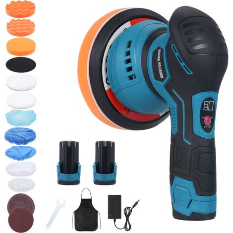 Akku-Poliermaschinen-Set für Autos, 5-Zoll/6-Zoll-Autowachs mit 2 x 12-V-Akkus, 8 variable Geschwindigkeiten, 2800–5500 U/min, elektrische Poliermaschine, Schleifen (1/5)
