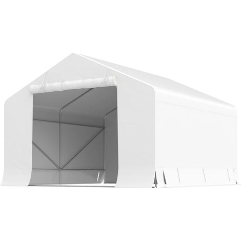 Capanno da Giardino e Tenda Garage 3x3 m Impermeabile con Porta Avvolgibile in Metallo e PE Bianco (1/5)