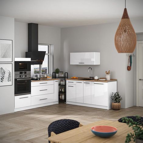 Cocina Fame-Line, Blanco alto brillo/Blanco, 340 cm, ET Antracita, Vicco (1/5)